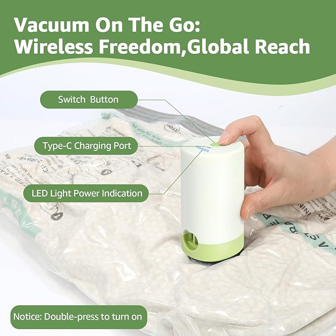 Vacuum Bags for Travel with Rechargeable air Pump, 3 Sizes Vacuum Seal Bags for Clothing, Space-Saving Compression Storage Bags for Travel & Closet Organization (9)