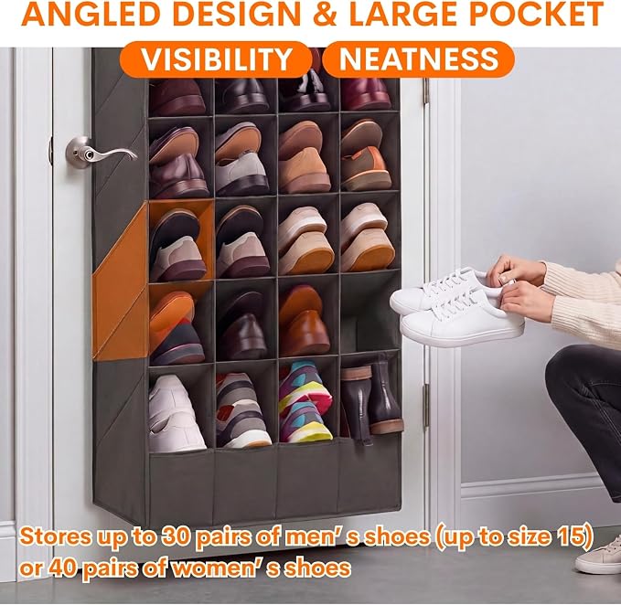 Ofiray-home Over the Door Shoe Organizer, 30-40 Pairs | Large & Deep Pockets, Fits Boots, Sneakers or Larger Shoes, Space-Saving, For Bedroom, Small Closet, Entryway