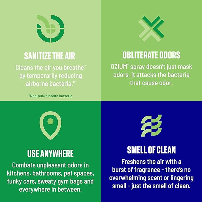 Ozium Air Sanitizer Spray - Room Odor Eliminator for Home, Car, and Office - Country Fresh Air Cleaner - 8 oz Can - 6 Pack