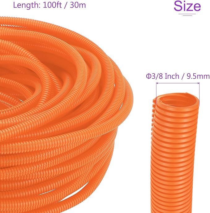 DMiotech 100ft Wire Loom Split Tubing 3/8 Inch(9.5mm) ID, Cord Protectors from Pet Flexible Conduit Cable Management for Office Home Garden, Orange