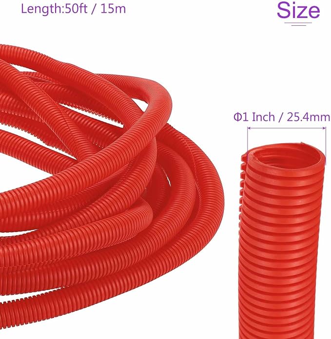 DMiotech 50ft Wire Loom Split Tubing 1 Inch(25.4mm) ID, Cord Protectors from Pet Flexible Conduit Cable Management for Office Home Garden, Red
