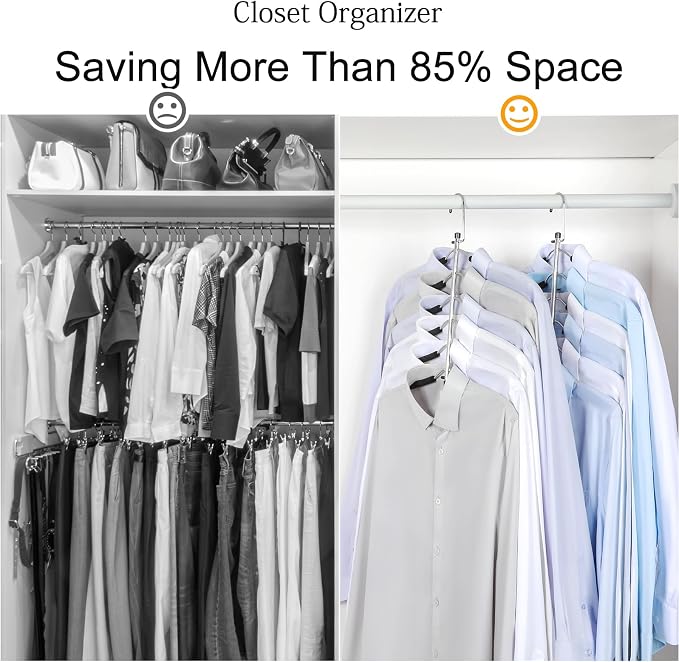 TOPIA HANGER Clothes Hanger Space Saving, 6 Tier Shirt Coat Hangers Space Saving No Bump Shoulder Hangers with No Slip Foam Padded Hangers Closet Organizers and Storage for Men and Women 2 Pack-CT64B