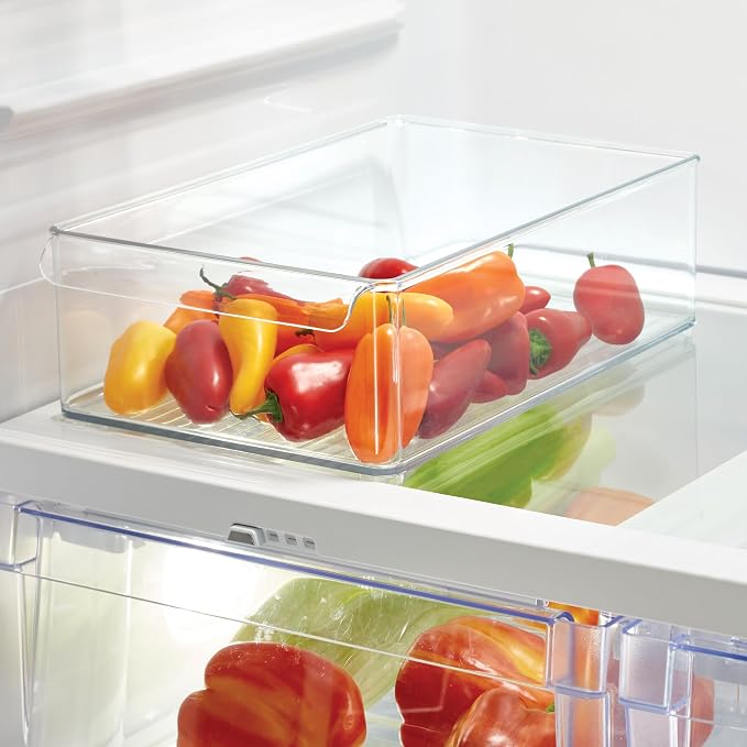 iDesign Large Stackable Fridge or Freezer Bin, Set of 6, Clear | Front Handle, Made in USA
