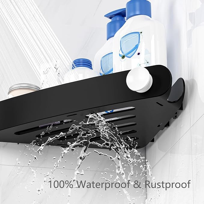 Sotfamily Plastic Shower Caddy Corner (for 90° Only), 2 Pack | Adhesive Corner Shower Shelves for Bathroom Organizers and Storage, Black