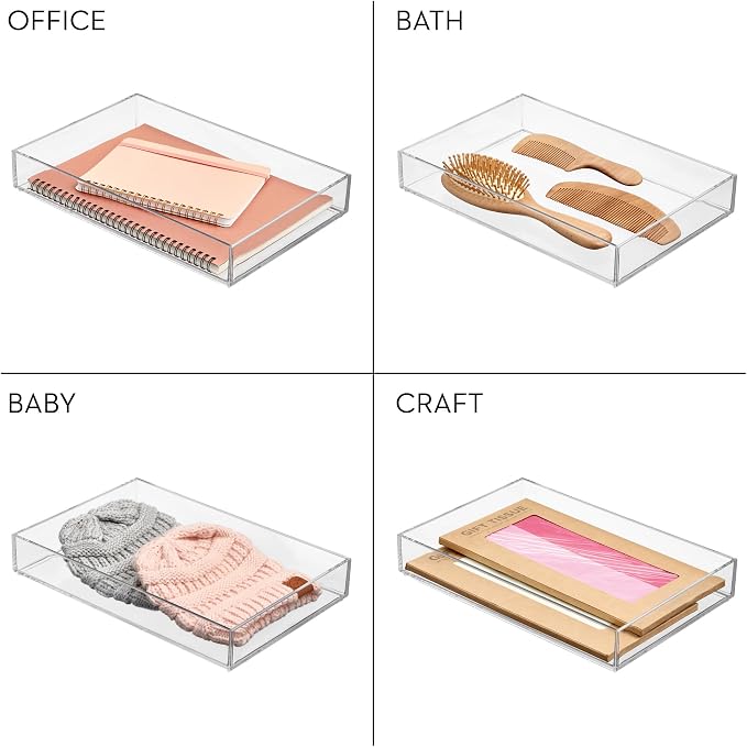 iDesign Clear Drawer Organizer | Plastic Tray, Makeup Storage, Bathroom Vanity, Dresser or Desk