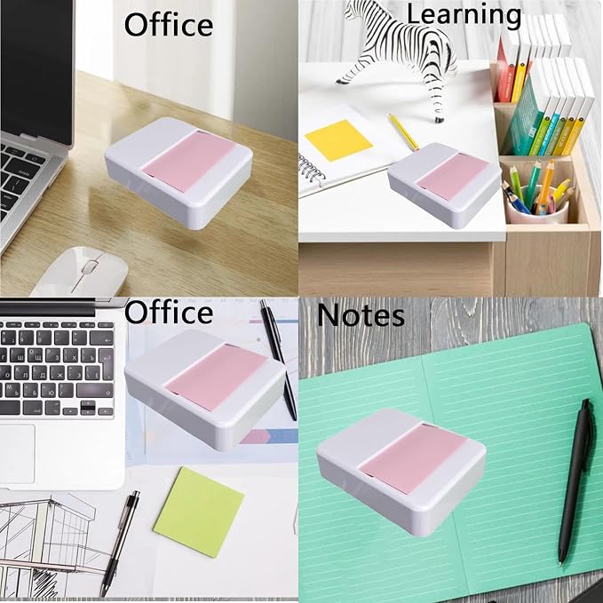 Notes Dispenser 3 x 3 inches Sticky Note Holder with 100- Sheet Pad Notes | 3 x 3 inches, White, Pink sticky note paper，Non-Slip Base Notes Container Dispensing for Home, Office & School Use