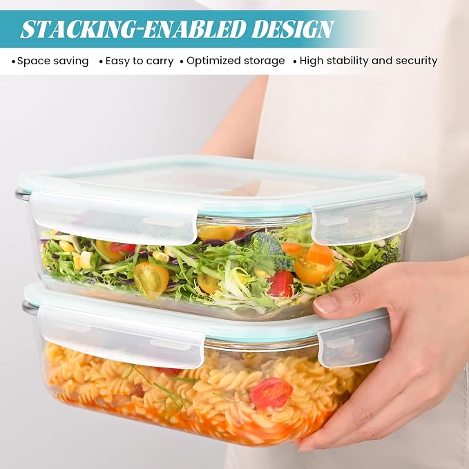 LOVYANXUE 2Pack 9.8 Cups/ 78 Oz Large Glass Food Storage Containers with Lids, Glass Meal Prep Containers with Airtight Lids - BPA Free, Leakproof, Ideal for Food Storing/Serving, Microwave/Oven Safe
