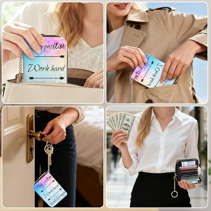 Credit Card Holder for Women,Small Rfid Wallet with Keychain Zipper,Cute PU Leather Card Case Wallet，Accordion Credit Card Wallets Gift,Stay positive