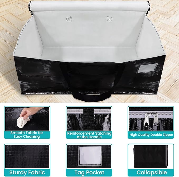 Extra Large Moving Boxes-Moving Bags with Zipper, Carrying Handles and Tag Pocket-Moving Supplies for Space Saving-Totes for Storage - for moving, Storage, Camping and Travel 125L-6 Pack