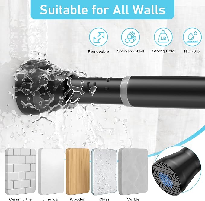 4 Pack Tension Curtain Rod for Windows 28 to 48 inch, Adjustable Extendable Pressure Spring Curtain Rod No Drilling, 7/8" Spring Tension Rod for Closet Door, Black