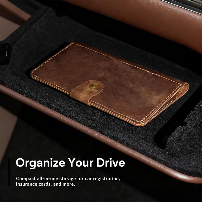 CoBak Genuine Leather Car Registration and Insurance Holder | Luxury Vehicle Glove Box Organizer, Premium Auto Document Case with Magnetic Closure for License, Cards & Papers