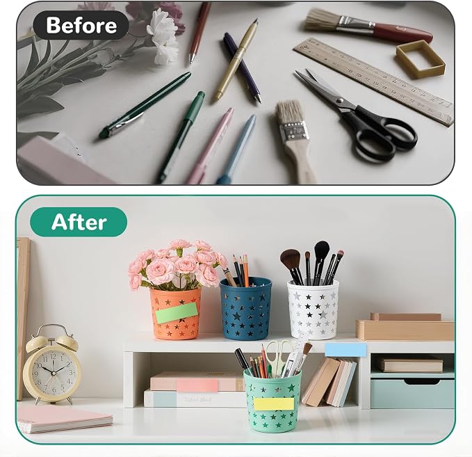 5Pack Pen Holder for Desk Pencil Holder Hollow Star Pen Pencil Cup Office Desk Organizers Accessories Makeup Brush Organizer with 400Pcs Sticky Notes for Office Classroom Home Crafts Supplies