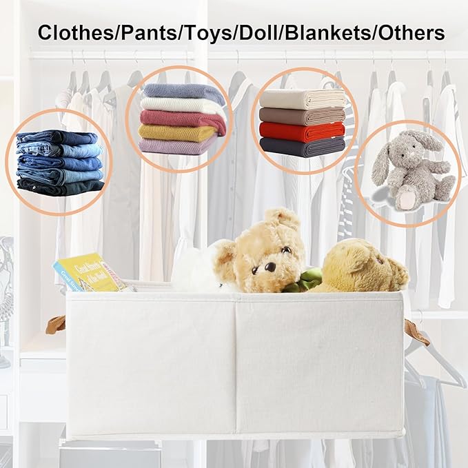 Fordonral Pack of 3 Large Capacity Storage Bins Closet Organizer System, Sturdy Foldable Boxes for Organizing Clothing, Sheets, Toys, Books - Shelf Shelves Basket Bin Linen White