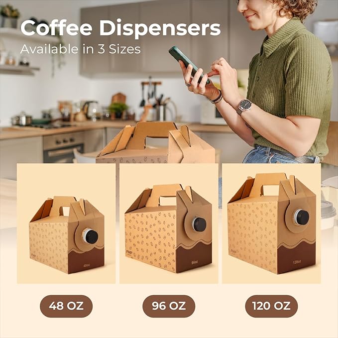 Fit Meal Prep 5 Pack 48 oz Disposable Coffee Dispensers with Handle, Insulated to Go Storage Containers, Portable Coffee Box Cold Hot Drink Dispenser Bulk for Party, Catering, Office, Take Out