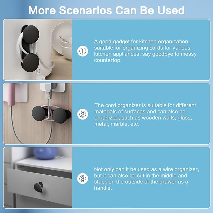 Cord Organizer for Appliances, Cord Holder Cord Wrapper Kitchen Gadgets Cord Organizer Stick On Kitchen Appliances, Mixer, Air Fryer, Coffee Maker, Multifunctional Adhesive Wall Hooks (6 Colors)