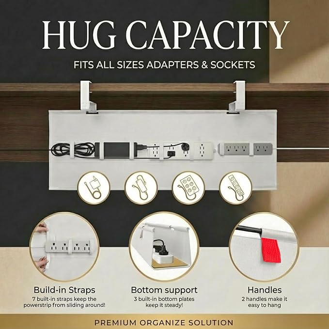 [Upgraded] Under Desk Cable Management, 28" Cord Organizer, with Silicone Pads (No Scratch!), 16 Cable Ties, Washable PE Honeycomb Base,Fits Any Desk 0-2.1", No Stinky Cardboard!Beige28"L x 6"W
