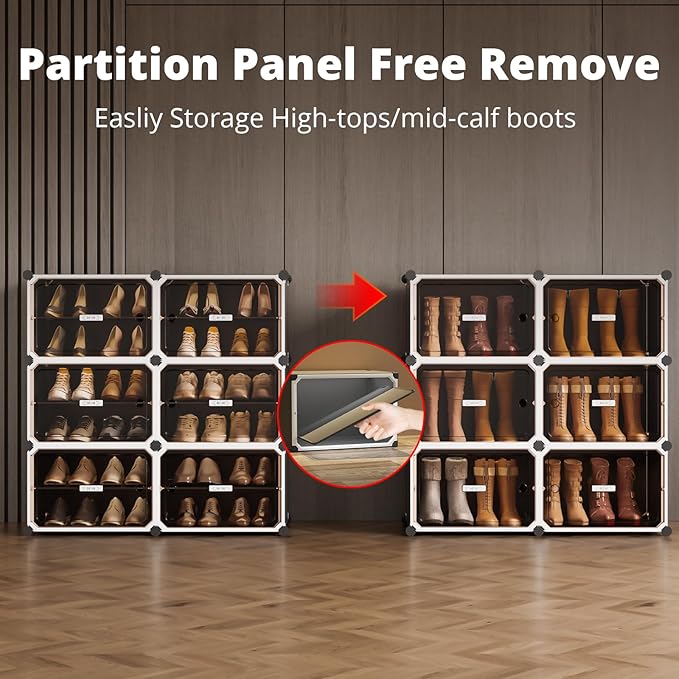 MAGINELS 8-Tier Shoe Rack,Expandable Plastic Shoe Cabinet. Shoe Storage with Door,Entryway, Closets, Hallway, and Bedroom.Accommodates Up to 48 Pairs of Shoes.Grey (3 by 8)