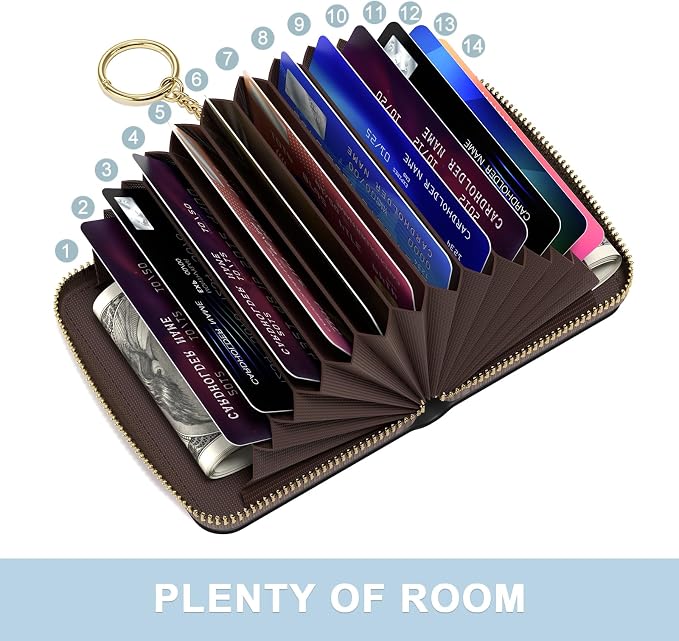 Aiawoxc Credit Card Holder, Small RFID Wallet Slim Leather Card Organizer Case with Zipper and Wristlet Strap, Black