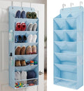 HOMELUX THEORY Hanging Shoe Organizer for Closet, 6 Tier Over the Door Shoe Organizer 120D Extra Thick with Deep Pockets, Shoe Rack for Closet & Entryway, with 4 Side Storage Pockets (Blue)