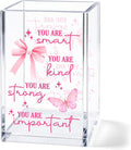 Butterfly Acrylic Pen Holder Cup, Inspirational Affirmation Desk Decor, Positive Quotes Pencil Holder Organizer, Aesthetic Office Accessories, Gift for Women Teen Girls