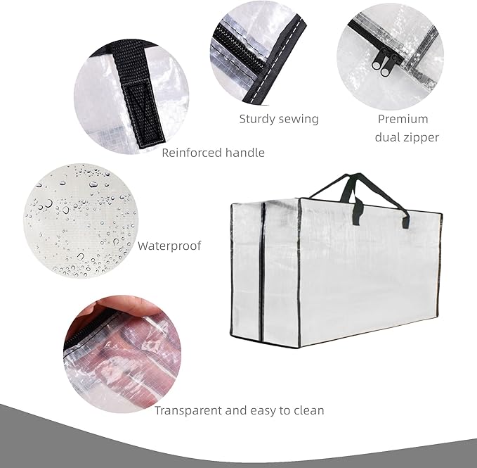 6 Pack Heavy Duty Extra Large Clear Storage Bags with Zipper and Handles - Moving Boxes & Storage Bins Alternative, Packing & Moving Supplies for Dorm Room Essentials