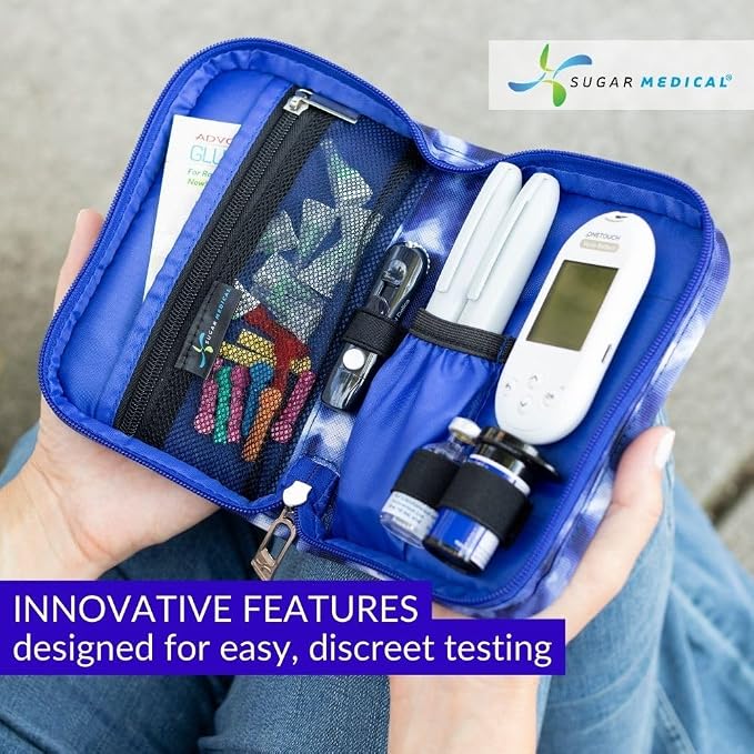 Sugar Medical Diabetes Supply Case | Medical Supplies Travel Bag | Glucose Meter Organizer | Diabetic Care Products | Glucometer Kit (Blue Tie Dye)