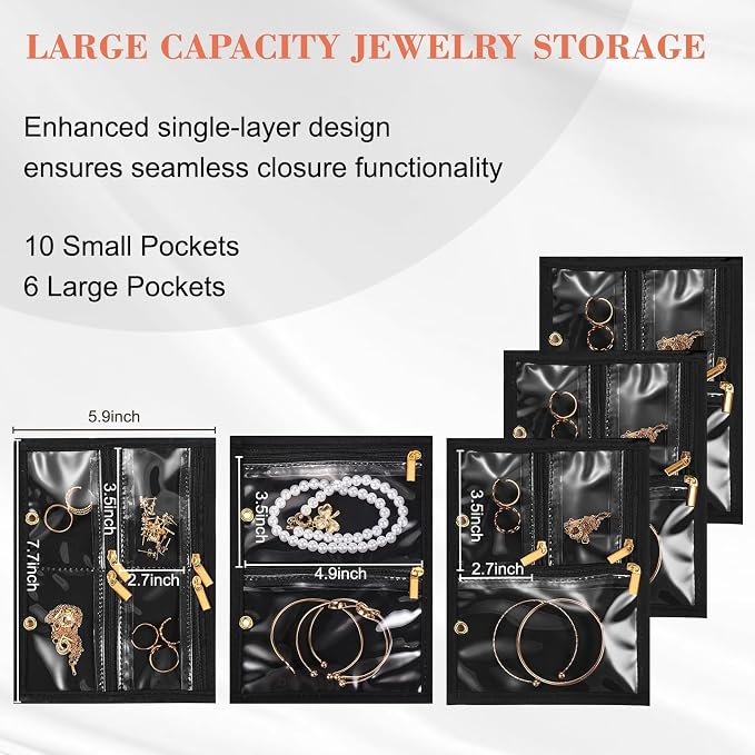 Travel Jewelry Organizer for Women, Jewelry Organizers and Storage with Detachable Zipper Pouches, Tangle-Free Jewelry Travel Case for Necklaces, Earrings, Rings & Bracelets, Black