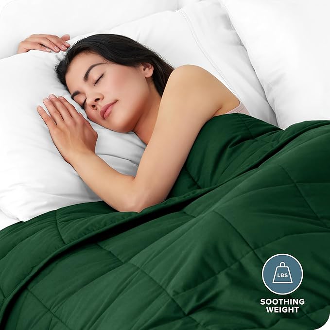 Bare Home Weighted Blanket Twin or Full Size 7lb (40" x 60") - All-Natural 100% Cotton - Premium Heavy Blanket Nontoxic Glass Beads (Forest Green, 40"x 60")