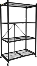 Origami R5 4-Shelf Heavy-Duty Folding Storage Rack, Black – Large Foldable Metal Shelving Unit with Wheels for Garage, Pantry, Basement, Laundry Room or Warehouse