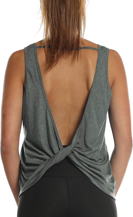 icyzone Women's Open Back High Neck Workout Athletic Gym Tank Tops