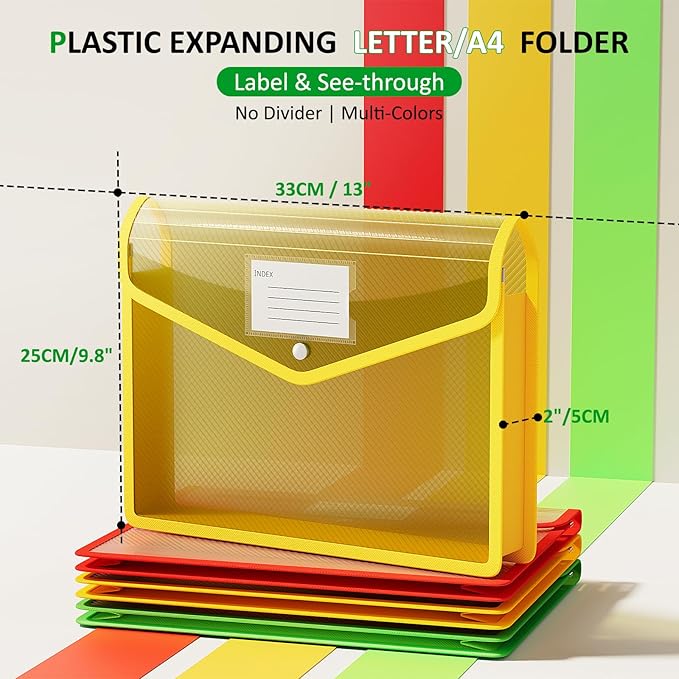 ThinkTex Plastic Expanding File Folders, Transparent Envelopes with Snap | No Dividers, Large Capacity, Document Organizer for Bills & Taxes, Letter/A4 Size for School, Office, Home - 3 Pack