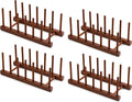 HBlife 4 Packs Teak Wooden Dish Drying Rack Kitchen Plate Organizer Holder | 6 Slots, Vertical Dish Racks for Cabinet Countertop & Wall, Plate Pot Lid Cutting Board Holder, Bowl Cup Drainer, Keep Dry