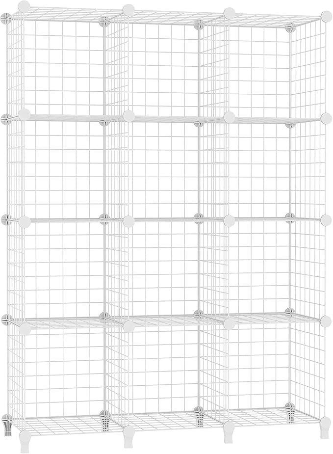 AWTATOS Wire Cube Storage, Closet Organizer, 12 Cube Storage Shelf, White | Metal Cube Storage Shelves Bookshelf, Portable Closet Clothes Organizer, Wire Shelving for Bedroom, Home, Office