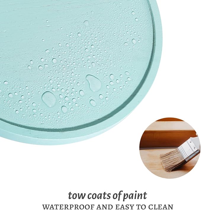 Round Decorative Tray Farmhouse Kitchen Decor Soap Dish, 10" Light Blue | Waterproof, Lightweight, Easy Clean, Wood Riser Pedestal Stand Accessories for Office Desk, Vanity, Counter, Sink