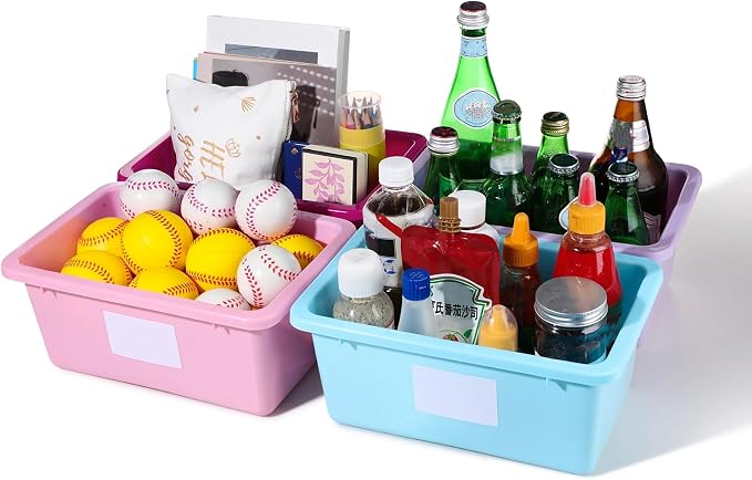 Zonon 12 Pcs Plastic Cubby Storage Bin Back to School Classroom Cubby Organization Storage Container with 1 Pack Self Adhesive Label for Office School Library(Retro Color,11.61 x 7.68 x 4.92)