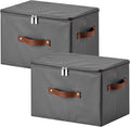 2PCS Storage Bins with Zipper Lid PU leather Storage Boxes Leather Fabric Collapsible Lidded Baskets Cube with Handle Decorative Shelves Closet Organizer Container(Dark Gray, Large Size)