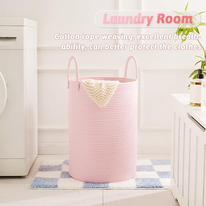 Artfeel Laundry Basket,Woven Cotton Rope Laundry Hamper,100L for Decorative Storage of Dirty Clothes,Toys and Blankets in Bathroom,Baby Room and Living Room