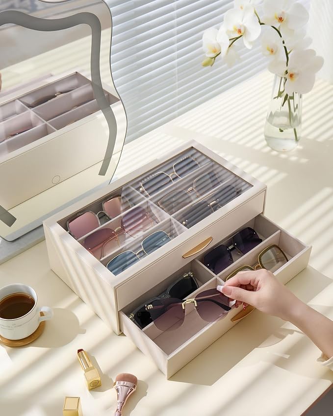 Lolalet Enlarged Sunglasses Organizer for women | Multi Eyewear Storage Box, Eye Glasses Case Display Holder with Clear Lid for Eyeglass Collection