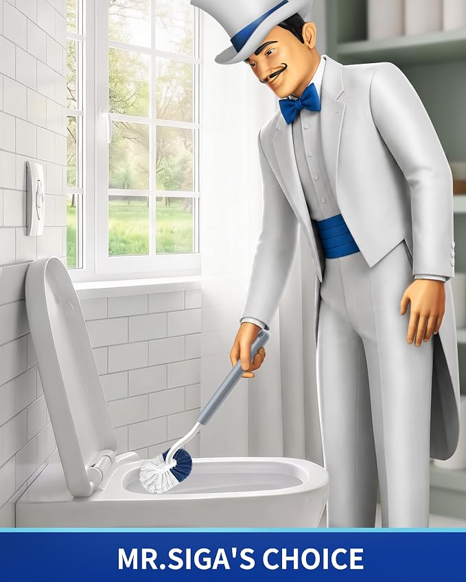 MR.SIGA Toilet Bowl Brush with Curved Design for Under Rim Deep Cleaning | Non scratch bristles easily clean hard to reach areas, 16.2 inch/41.1 cm long handle, semi-open ventilated base for quick dry