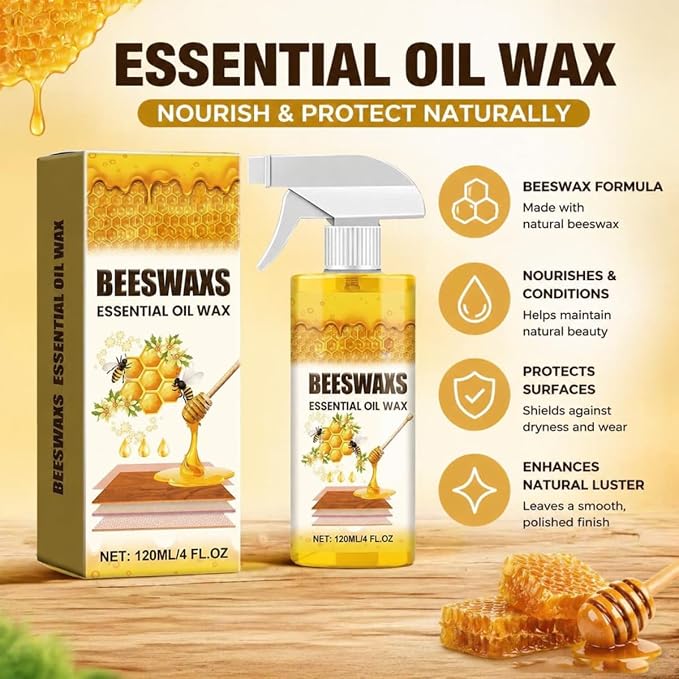 2026 New Beeswax Wood Polish Spray – Natural Beeswax Furniture Polish & Wood Cleaner for Cabinets, Tables & Floors, Multi-Purpose Wood Care Spray for Shine, Conditioning & Surface Protection, 8 fl oz
