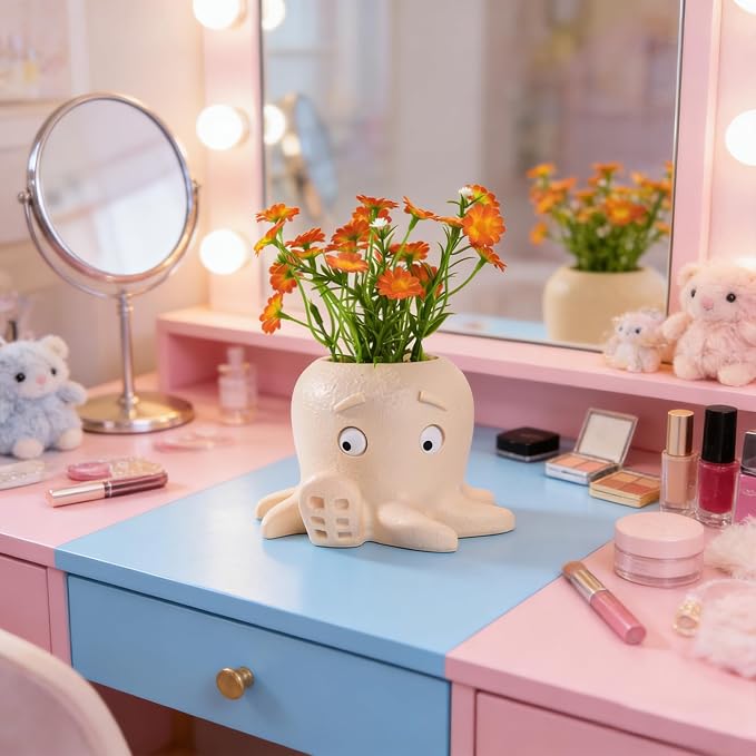 Octopus Pen Holder for Desk, Cute TPR Pencil Cup & Flower Pot, Holds 10 Pens, Drop-Resistant Desk Organizer for Kids Office Home, Creative Gift for Ocean Lovers