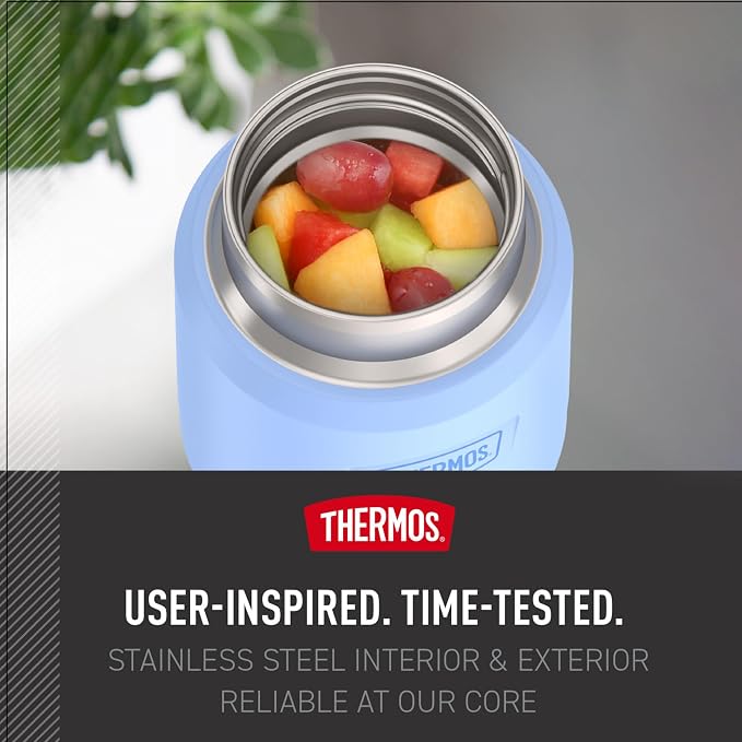 THERMOS ICON Stainless Steel Food Jar with Spoon, 12 Ounce, Light Blue