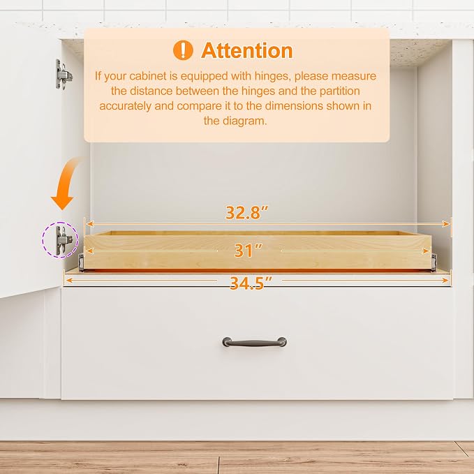 Pull Out Cabinet Organizer, 32" W x 21" D | Soft Close Pull Out Drawers for Cabinets with Heavy Duty Slides, Wood Slide Out Drawers for Kitchen Cabinets