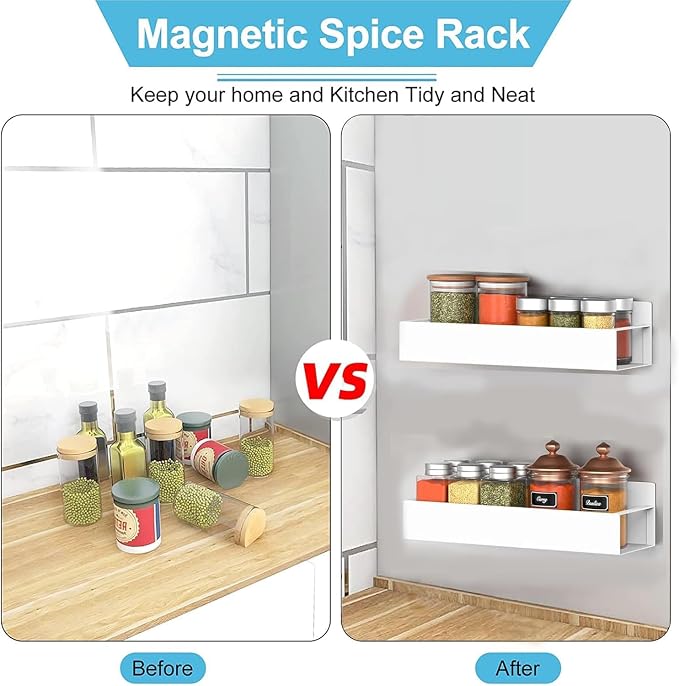 Metal 2 Pack Magnetic Spice Storage Rack Organizer for Refrigerator and Oven, Fridge Organizers and Storage White
