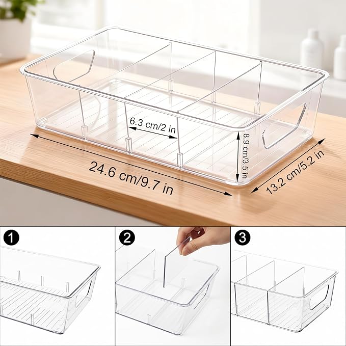 2 Pcs Seasoning Packet Organizer with Detachable Dividers, Storage Organizer Box for Cabinet, Kitchen Snacks Spice Packets Organizer and packet organizer pantry