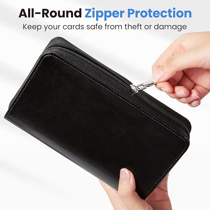 Sooez Zip-Enclosed Business Card Holder Organizer, Professional Credit Card Case Book for Women Men, 240 Capacity, Premium Vegan Leather Gift Card Organizer Storage, 7.87"×4.92"×1.57", Brown