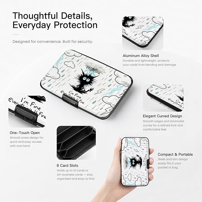 Credit Card Holder Explosive Black Cat Mini Aluminum Wallet | Women Men, Slim Design, RFID Blocking, Metal Business ID Case, Card Case