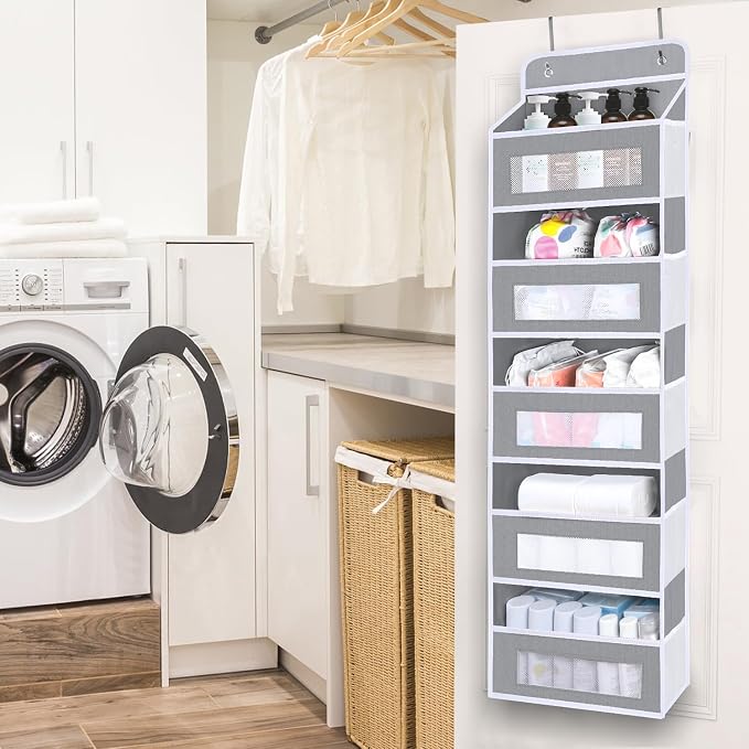 Over The Door Organizer Storage with 10 Pockets, 5 Shelf Hanging Door Storage Organizer for Nursery, Pantry, Bathroom & Bedroom, Reinforced Shelves,Holds up to 48lbs