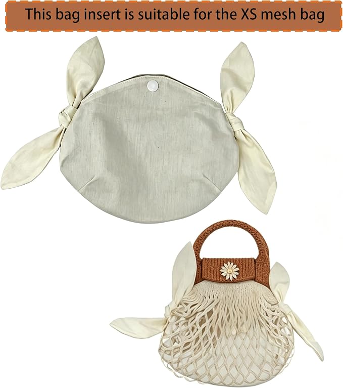 Handmade Bag Insert Organizer Drawstring Mesh Bucket Bag Inner Insert Organizer Multi-Functional Net Bags Inner Bag Insert for Net Bags (XS)
