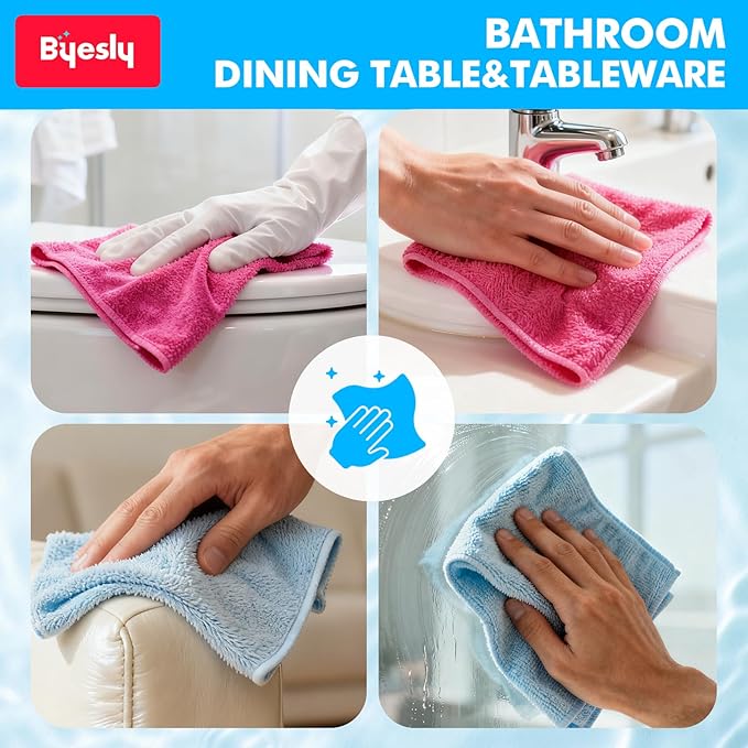 12-Pack Microfiber Cleaning Cloth, 11.5x11.5 Microfiber Towels for Cars, Dishes & House, For Detailers, Chefs & Efficient Home | Scratch-Free, Lint-Free, Ultra Absorbent(Green/Blue/Yellow/Pink)